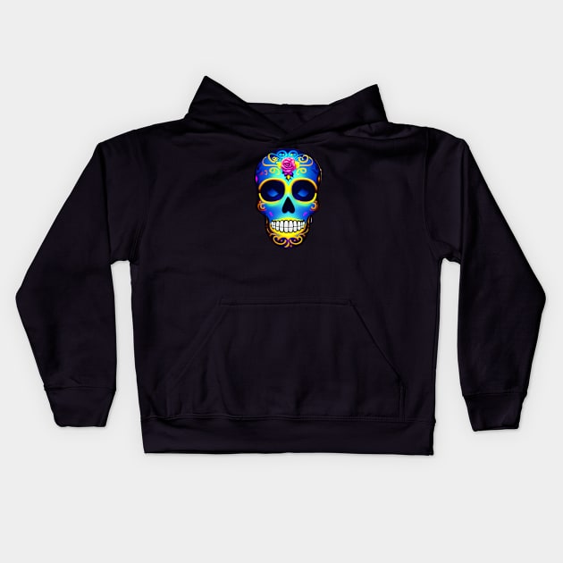 Retro Day of the Dead Skull Kids Hoodie by Mazzlo Shop